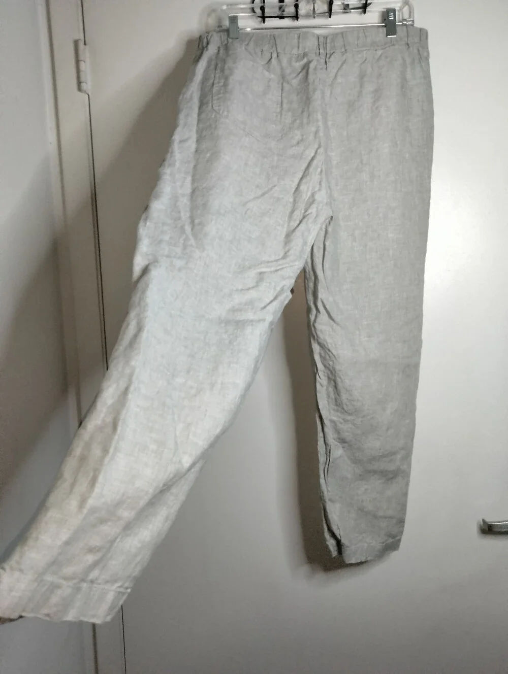 Quince (Size L) Oatmeal 100% Linen Slip Pocket Elastic Pull-on Waist Crop Pants